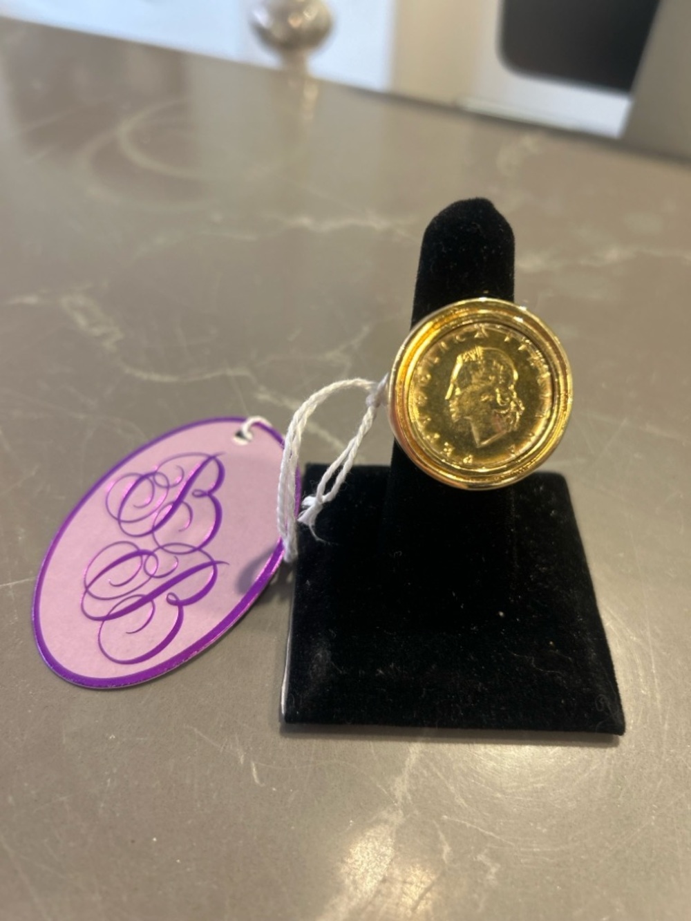 24K Gold Clad Coin Statement Ring - Women's Fashion Accessory